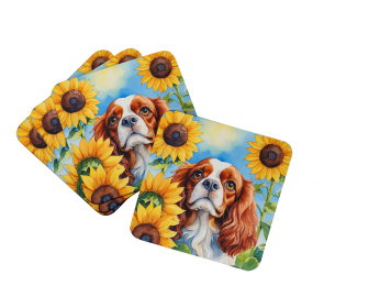 In Sunflowers Foam Coasters (Dog Breed: Cavalier Spaniel 6047, size: 3.5)