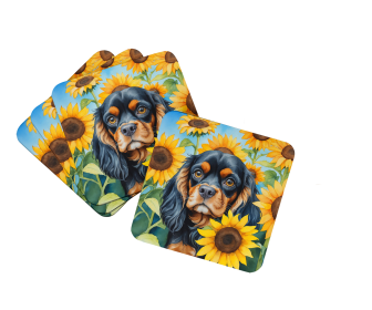 In Sunflowers Foam Coasters (Dog Breed: Cavalier Spaniel 6048, size: 3.5)
