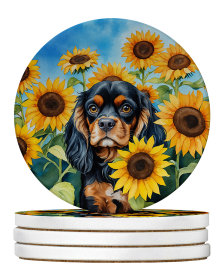 In Sunflowers Large Sandstone Coasters (Dog Breed: Cavalier Spaniel 6048)