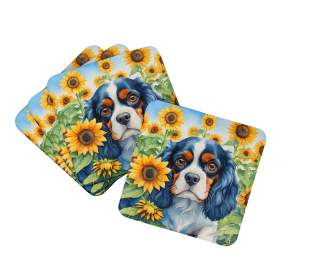 In Sunflowers Foam Coasters (Dog Breed: Cavalier Spaniel 6049, size: 3.5)