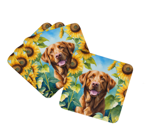 In Sunflowers Foam Coasters (Dog Breed: Chesapeake Bay Retriever 6050, size: 3.5)