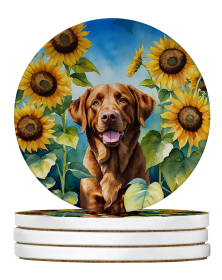 In Sunflowers Large Sandstone Coasters (Dog Breed: Chesapeake Bay Retriever 6050)