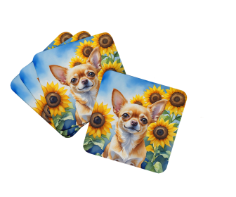 In Sunflowers Foam Coasters (Dog Breed: Chihuahua 6051, size: 3.5)