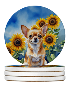 In Sunflowers Large Sandstone Coasters (Dog Breed: Chihuahua 6051)