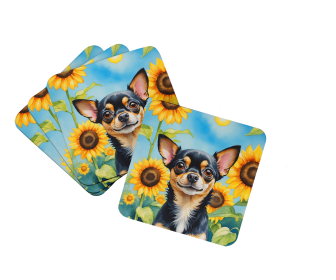 In Sunflowers Foam Coasters (Dog Breed: Chihuahua 6052, size: 3.5)