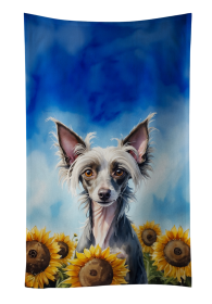 In Sunflowers Kitchen Towel (Dog Breed: Chinese Crested 6053, size: 25Hx15W)
