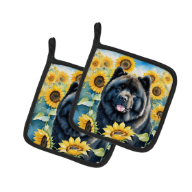 In Sunflowers Pair of Pot Holders (Design: Chow Chow 6054, size: 7.5HX7.5W)