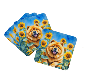 In Sunflowers Foam Coasters (Dog Breed: Chow Chow 6055, size: 3.5)