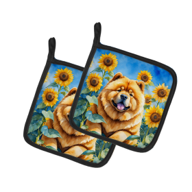 In Sunflowers Pair of Pot Holders (Design: Chow Chow 6055, size: 7.5HX7.5W)
