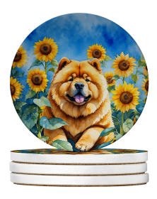 In Sunflowers Large Sandstone Coasters (Dog Breed: Chow Chow 6055)