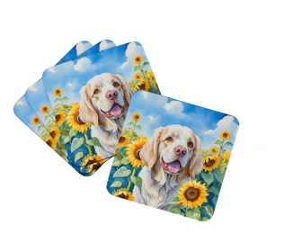 In Sunflowers Foam Coasters (Dog Breed: Clumber Spaniel 6056, size: 3.5)