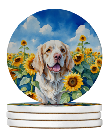 In Sunflowers Large Sandstone Coasters (Dog Breed: Clumber Spaniel 6056)