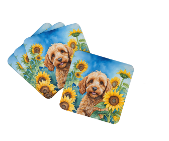 In Sunflowers Foam Coasters (Dog Breed: Cockapoo 6057, size: 3.5)