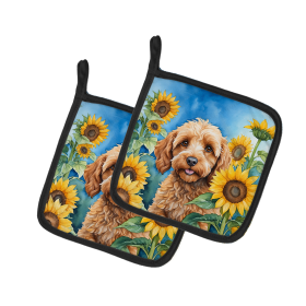 In Sunflowers Pair of Pot Holders (Design: Cockapoo 6057, size: 7.5HX7.5W)