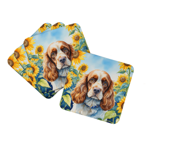 In Sunflowers Foam Coasters (Dog Breed: Cocker Spaniel 6058, size: 3.5)