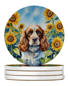 In Sunflowers Large Sandstone Coasters (Dog Breed: Cocker Spaniel 6058)