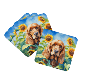 In Sunflowers Foam Coasters (Dog Breed: Cocker Spaniel 6059, size: 3.5)