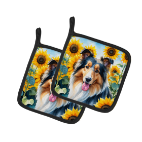 In Sunflowers Pair of Pot Holders (Design: Collie 6061, size: 7.5HX7.5W)