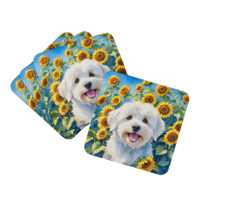 In Sunflowers Foam Coasters (Dog Breed: Coton de Tulear 6063, size: 3.5)
