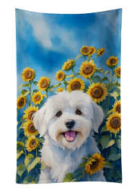 In Sunflowers Kitchen Towel (Dog Breed: Coton de Tulear 6063, size: 25Hx15W)