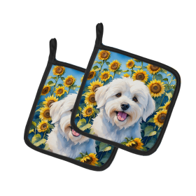 In Sunflowers Pair of Pot Holders (Design: Coton de Tulear 6063, size: 7.5HX7.5W)