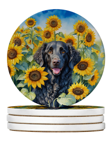 In Sunflowers Large Sandstone Coasters (Dog Breed: Curly-Coated Retriever 6064)