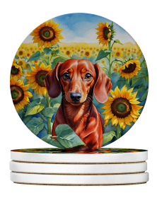 In Sunflowers Large Sandstone Coasters (Dog Breed: Dachshund 6065)