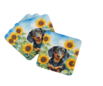 In Sunflowers Foam Coasters (Dog Breed: Dachshund 6066, size: 3.5)