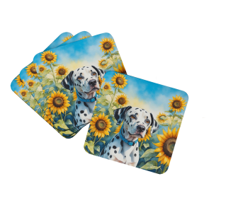 In Sunflowers Foam Coasters (Dog Breed: Dalmatian 6067, size: 3.5)