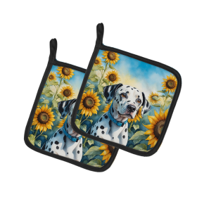 In Sunflowers Pair of Pot Holders (Design: Dalmatian 6067, size: 7.5HX7.5W)