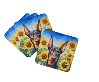 In Sunflowers Foam Coasters (Dog Breed: Doberman Pinscher 6068, size: 3.5)