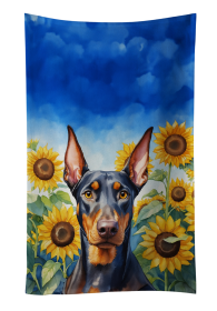 In Sunflowers Kitchen Towel (Dog Breed: Doberman Pinscher 6068, size: 25Hx15W)