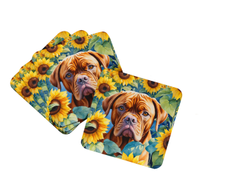In Sunflowers Foam Coasters (Dog Breed: Dogue de Bordeaux 6069, size: 3.5)