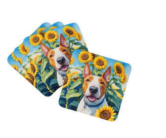 In Sunflowers Foam Coasters (Dog Breed: English Bull Terrier 6070, size: 3.5)