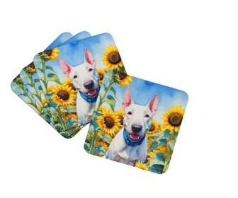 In Sunflowers Foam Coasters (Dog Breed: English Bull Terrier 6071, size: 3.5)