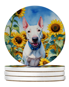In Sunflowers Large Sandstone Coasters (Dog Breed: English Bull Terrier 6071)