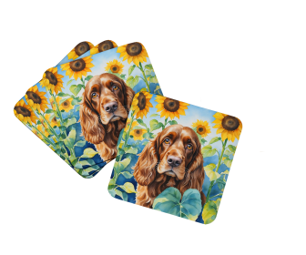 In Sunflowers Foam Coasters (Dog Breed: English Cocker Spaniel 6073, size: 3.5)