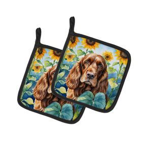 In Sunflowers Pair of Pot Holders (Design: English Cocker Spaniel 6073, size: 7.5HX7.5W)