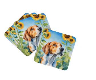 In Sunflowers Foam Coasters (Dog Breed: English Foxhound 6074, size: 3.5)