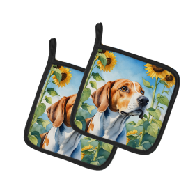 In Sunflowers Pair of Pot Holders (Design: English Foxhound 6074, size: 7.5HX7.5W)
