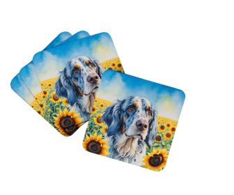 In Sunflowers Foam Coasters (Dog Breed: English Foxhound 6075, size: 3.5)