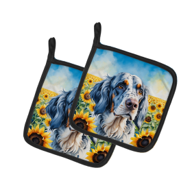 In Sunflowers Pair of Pot Holders (Design: English Foxhound 6075, size: 7.5HX7.5W)