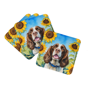 In Sunflowers Foam Coasters (Dog Breed: English Springer Spaniel 6076, size: 3.5)