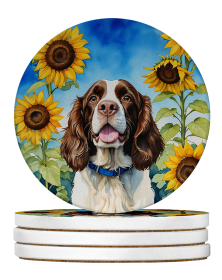 In Sunflowers Large Sandstone Coasters (Dog Breed: English Springer Spaniel 6076)