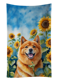 In Sunflowers Kitchen Towel (Dog Breed: Finnish Spitz 6077, size: 25Hx15W)
