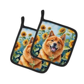 In Sunflowers Pair of Pot Holders (Design: Finnish Spitz 6077, size: 7.5HX7.5W)