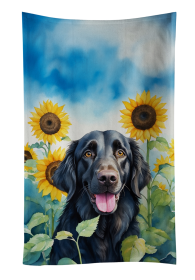 In Sunflowers Kitchen Towel (Dog Breed: Flat-Coated Retriever 6078, size: 25Hx15W)