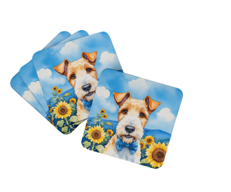 In Sunflowers Foam Coasters (Dog Breed: Fox Terrier 6079, size: 3.5)