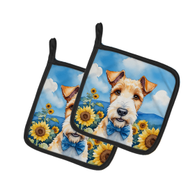 In Sunflowers Pair of Pot Holders (Design: Fox Terrier 6079, size: 7.5HX7.5W)
