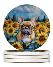 In Sunflowers Large Sandstone Coasters (Dog Breed: French Bulldog 6080)